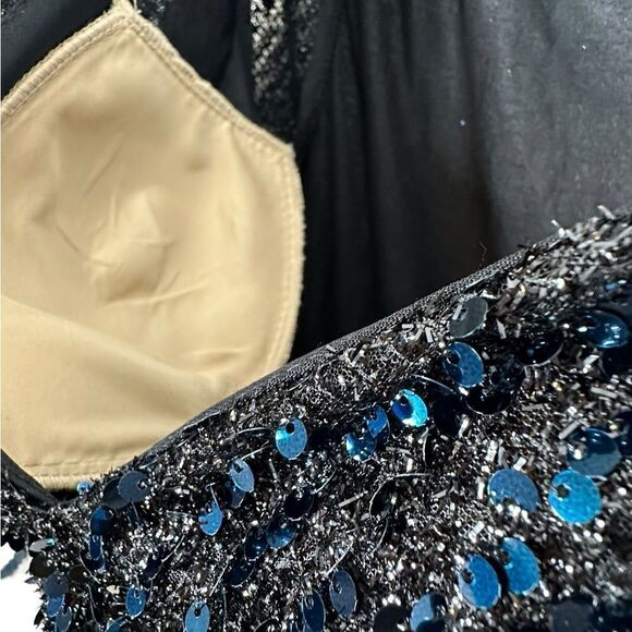 Mac Duggal 26445 Blue Long Sleeve Sequined Evening Gown | Size 14 - Picture 10 of 14